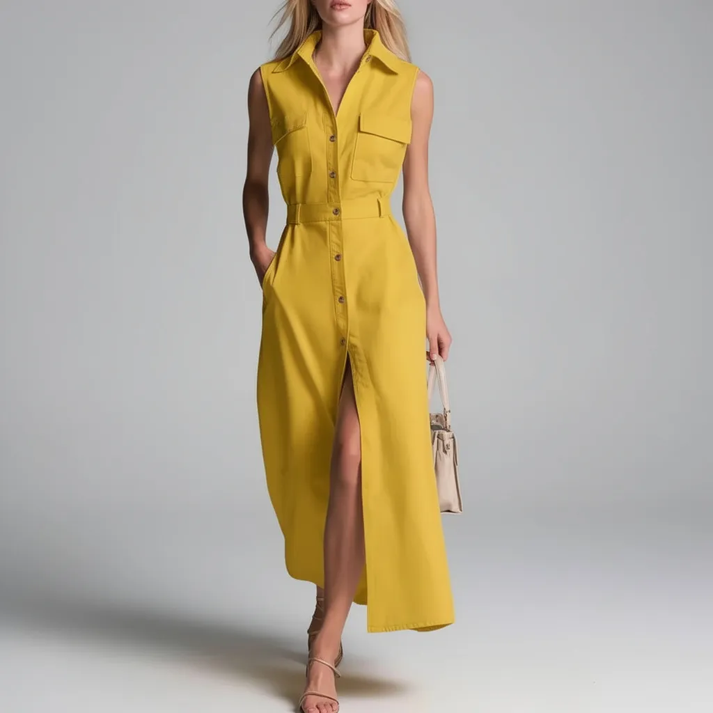 Spring and Summer Women's Sleeveless Loose Shirt Dress